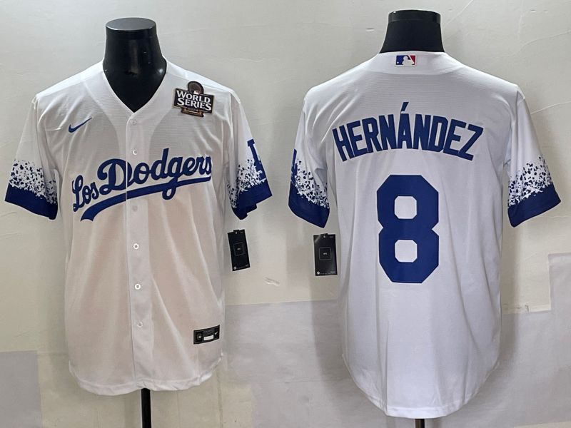 Men 2025 Los Angeles Dodgers #8 Hernandez White blue City Edition Nike MLB Jersey style 6